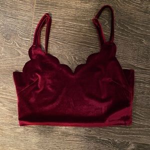Red velvet scalloped crop top